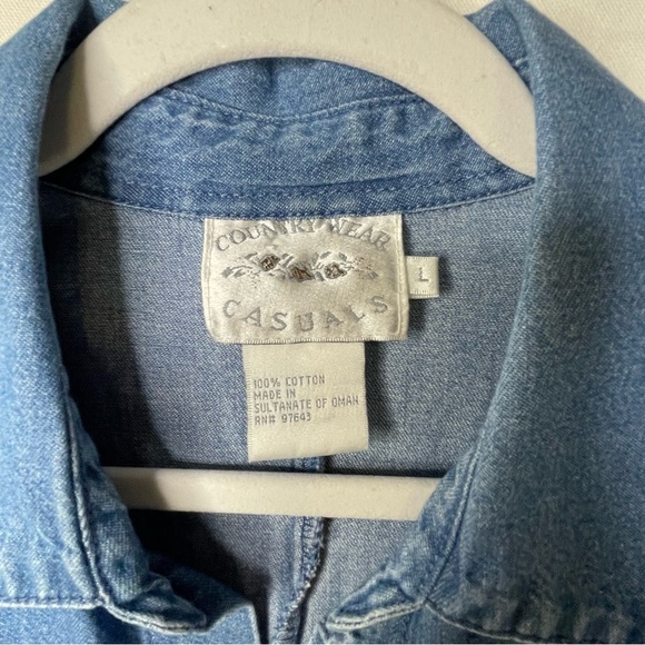 Vintage Denim Shirt Pineapple Palm Tree‎ Embroidery Hawaiian Size L - Picture 13 of 13